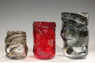 Three Whitefriars Knobbly range vases, mid-20th century, designed by Wilson and Dyer, comprising a