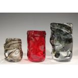 Three Whitefriars Knobbly range vases, mid-20th century, designed by Wilson and Dyer, comprising a