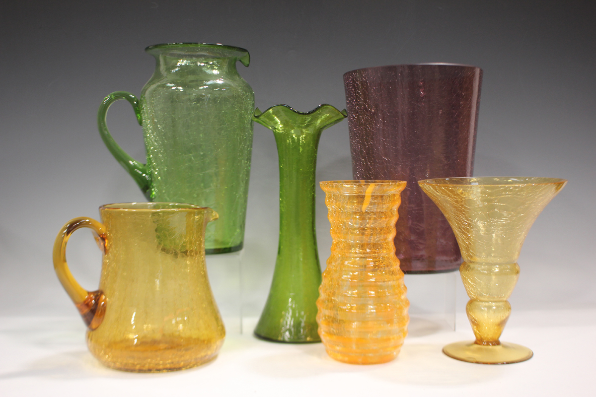 A large mixed group of craquelure ice glass, mostly early 20th century, in a variety of colours, - Image 3 of 4