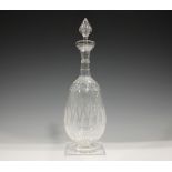 A finely engraved Stourbridge decanter and stopper, 1870s, the ovoid body with a border of large