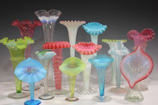A mixed group of Jack in the Pulpit type and trumpet glass vases, late 19th century, including a