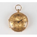 A Victorian 18ct gold keywind open-faced lady's fob watch with unsigned gilt movement, the floral