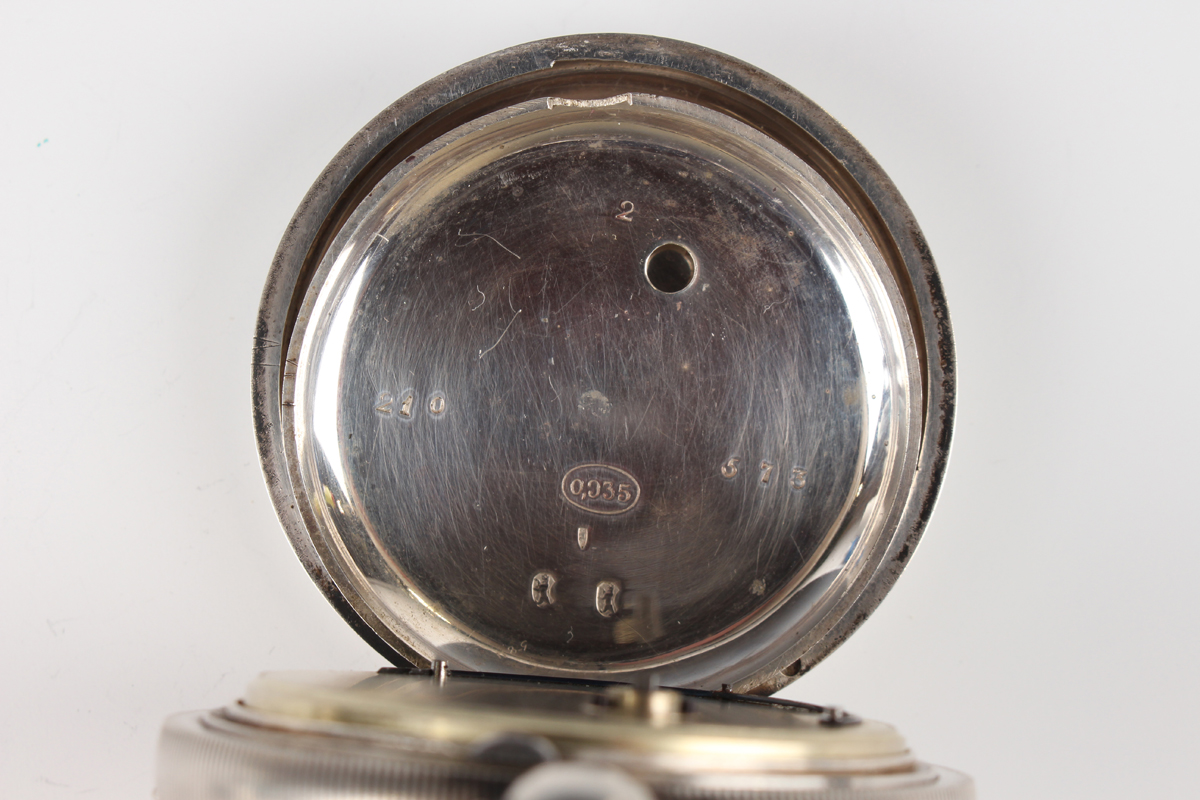 A silver cased keywind open-faced gentleman's pocket watch, the enamelled dial with black Roman hour - Image 6 of 18