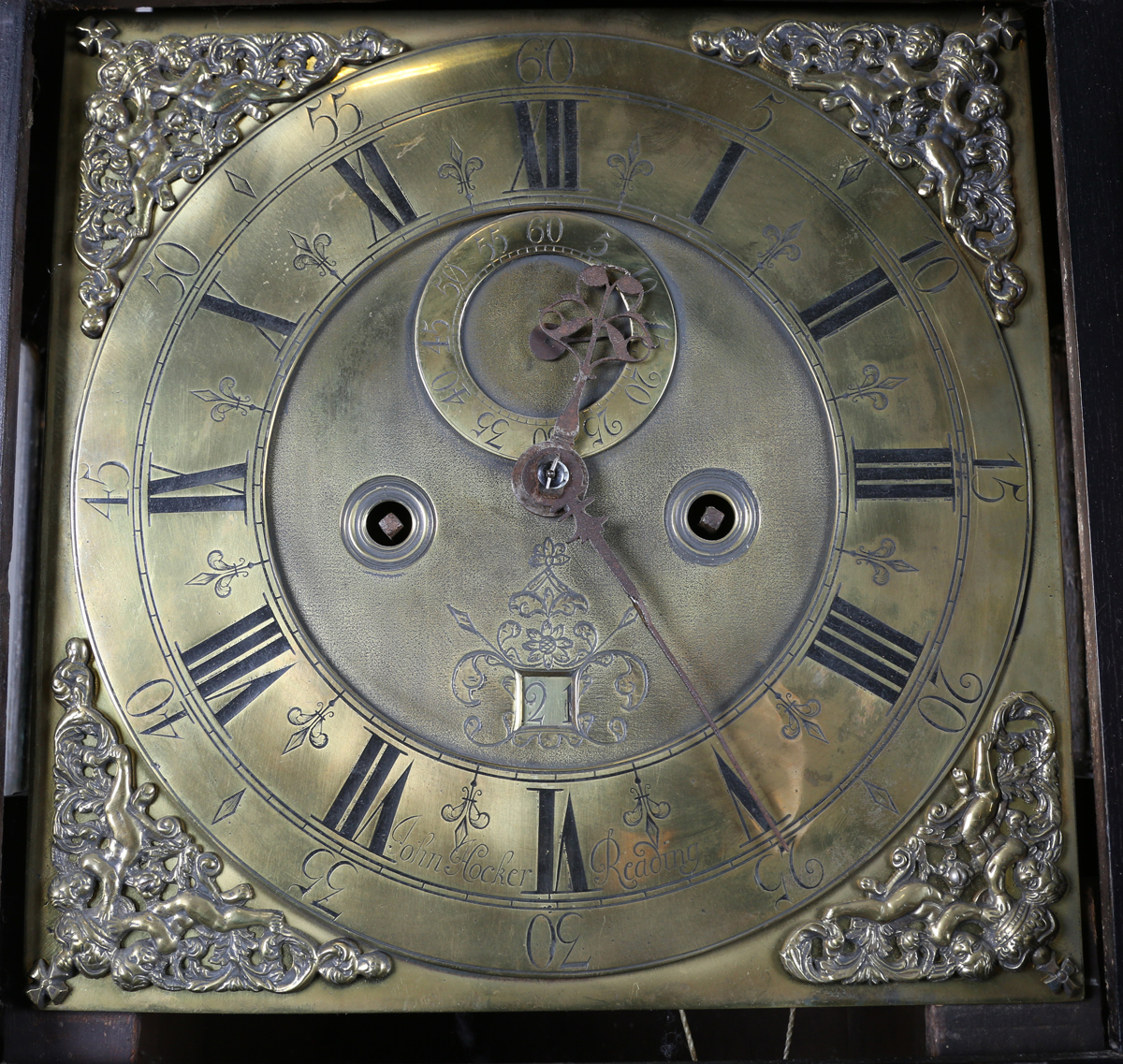An early 18th century eight day longcase clock movement, the 11-inch square brass dial with matt - Image 11 of 11