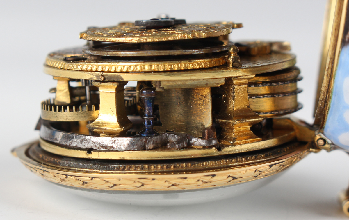 An 18th century and later enamelled cased keywind gentleman's pocket watch, the gilt fusee - Image 20 of 24