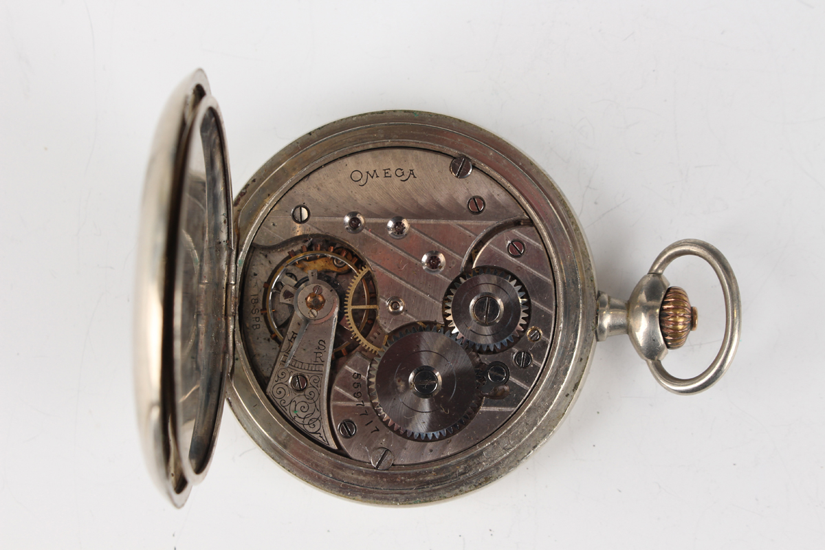 An Omega base metal keyless wind hunting cased gentleman's pocket watch, circa 1916, the signed - Image 14 of 15