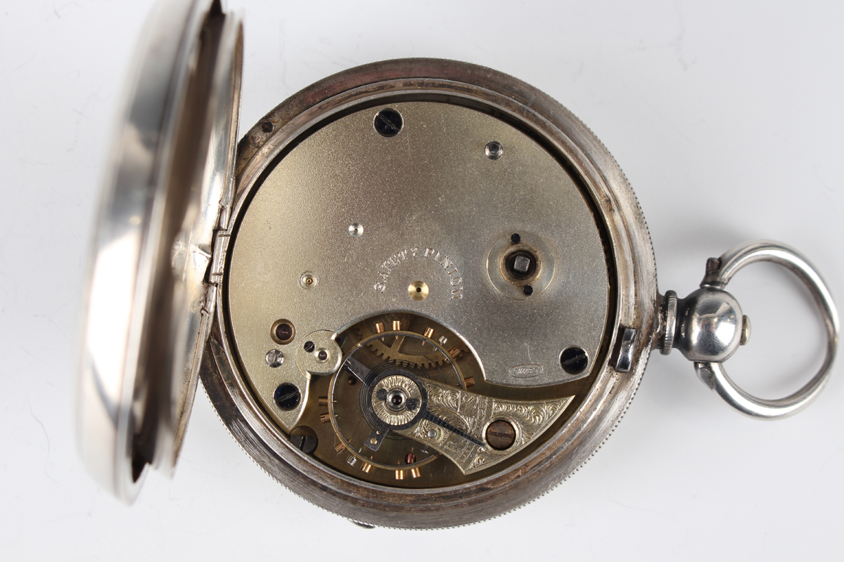 A silver cased keywind open-faced gentleman's pocket watch, the enamelled dial with black Roman hour - Image 7 of 18