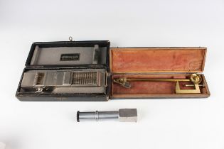 A 19th century lacquered brass camera lucida with clamp and prism, length 22.8cm, cased, together