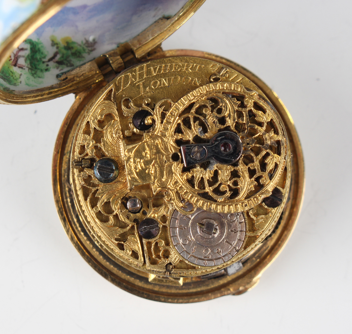 An 18th century and later enamelled cased keywind gentleman's pocket watch, the gilt fusee - Image 23 of 24