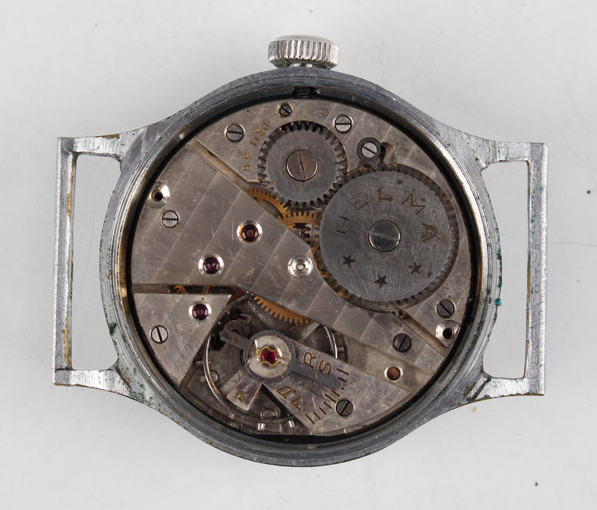 A Helma military style base metal cased wristwatch with signed and jewelled movement, with dust - Image 12 of 13