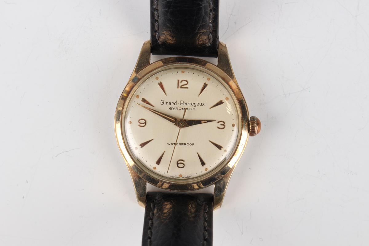 A Girard-Perregaux Gyromatic gilt metal fronted and steel backed gentleman's wristwatch, the