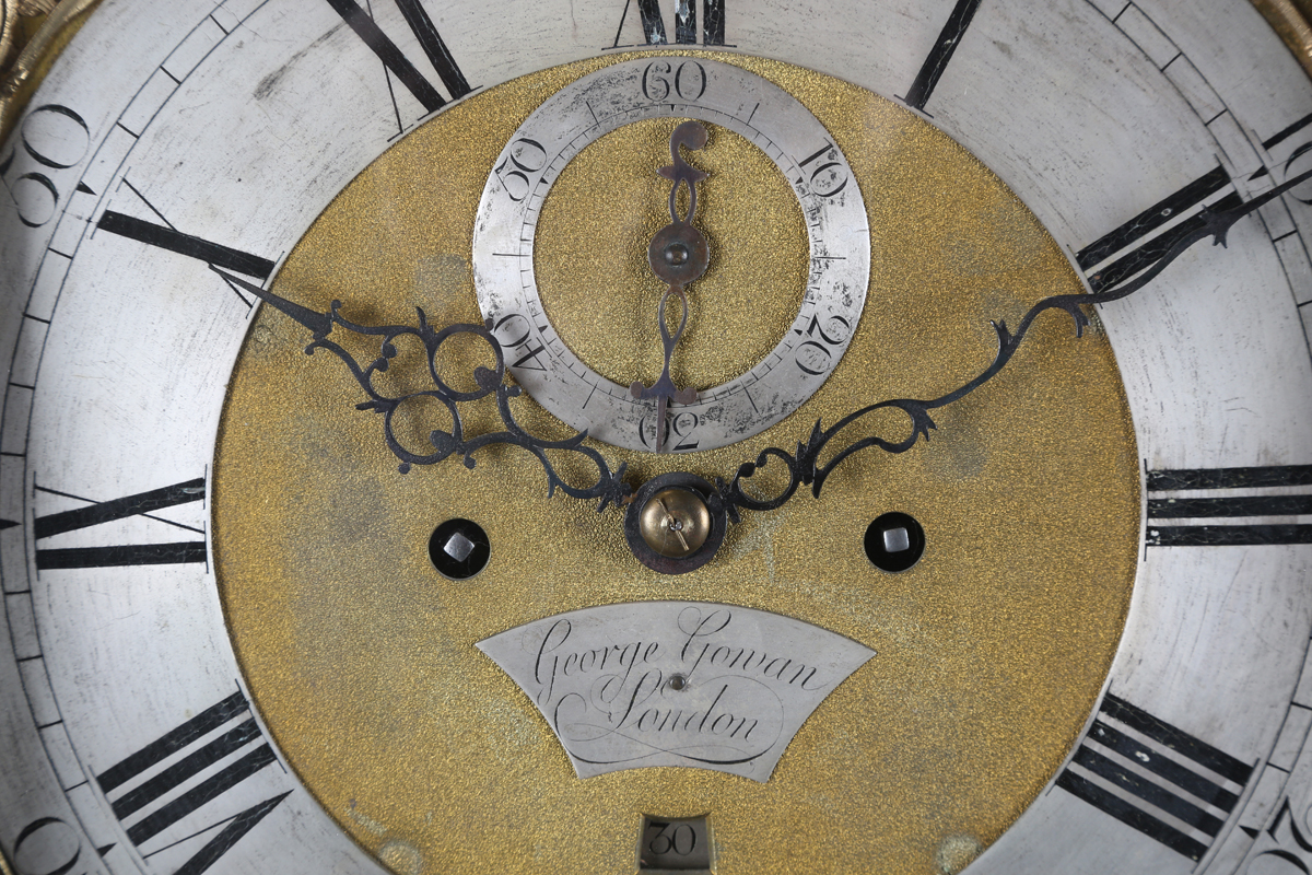 A George III mahogany longcase clock with eight day movement striking on a bell, the 12-inch brass - Image 12 of 14