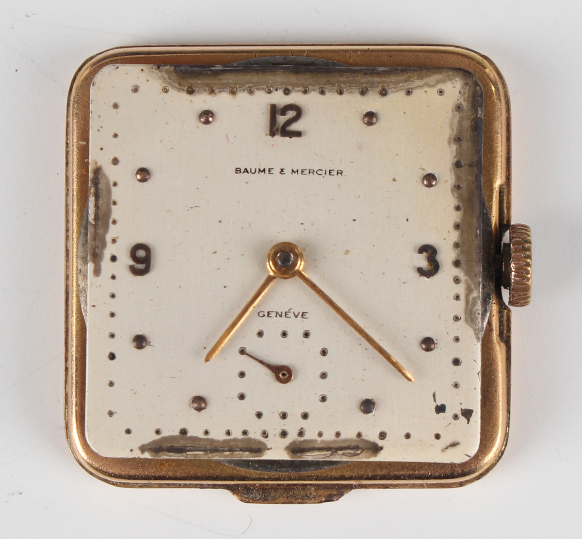 A Baume & Mercier 18ct gold square cased gentleman's wristwatch with signed and jewelled movement, - Image 7 of 7