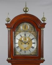 A George III mahogany longcase clock with eight day movement striking on a bell, the 12-inch brass