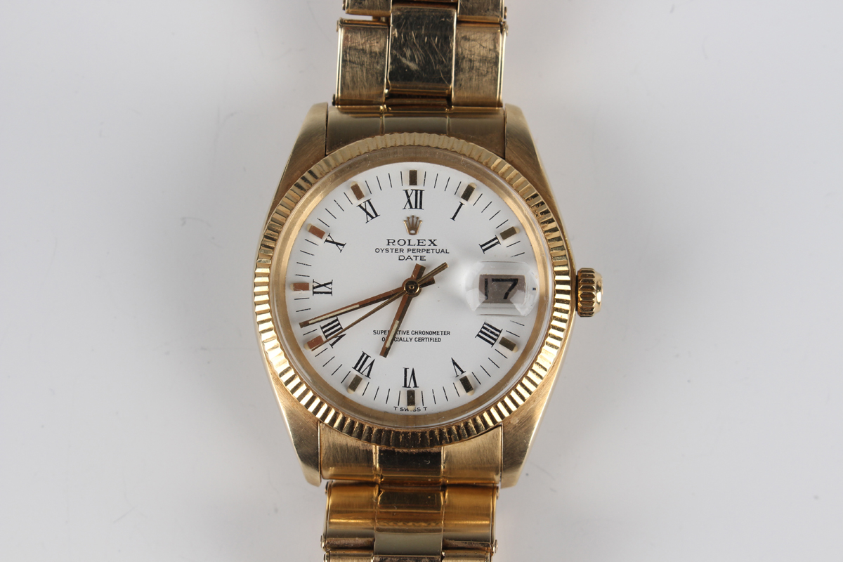 A Rolex Oyster Perpetual Date 14ct gold gentleman's bracelet wristwatch, Ref. 1503, circa 1976-78,