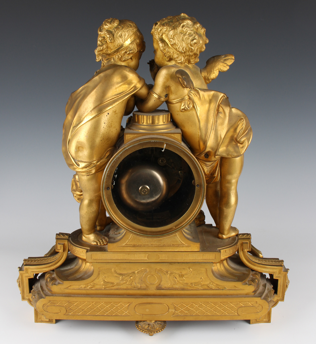 A late 19th century French ormolu mantel clock with eight day movement striking on a bell, the - Image 4 of 9