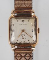 A Baume & Mercier 18ct gold square cased gentleman's wristwatch with signed and jewelled movement,