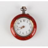 A Swiss silver and enamelled keyless wind open-faced lady's fob watch with unsigned gilt jewelled