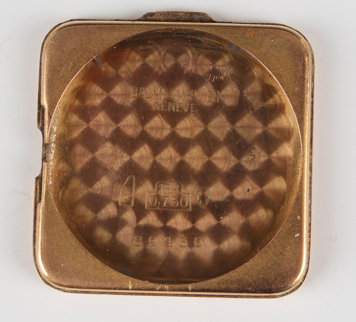 A Baume & Mercier 18ct gold square cased gentleman's wristwatch with signed and jewelled movement, - Image 5 of 7