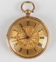 An 18ct gold cased keywind open-faced fob watch, the gilt movement detailed 'C.S.S.A.L. London