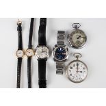 Two Seiko gentlemen's wristwatches, a Smith's Empire keyless wind open-faced pocket watch, two