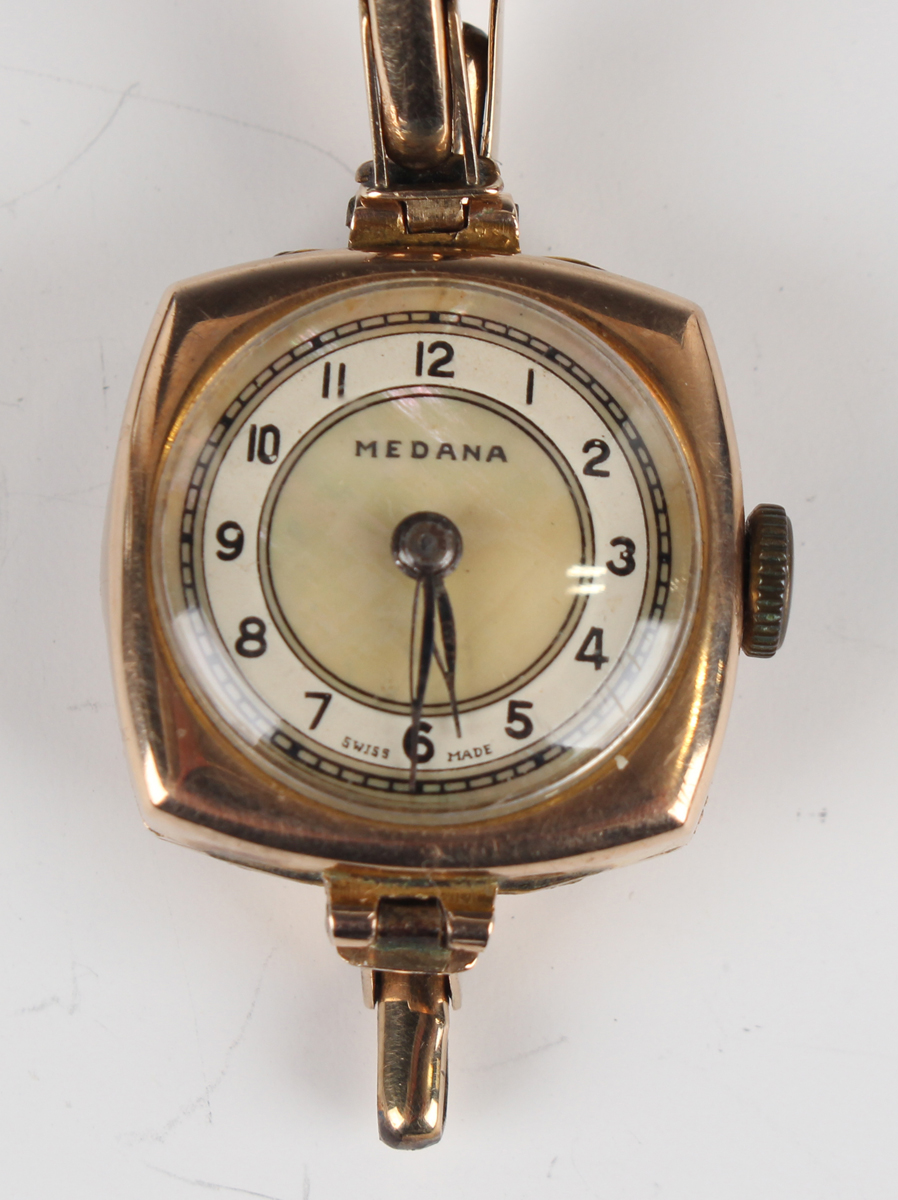 A Medana 9ct gold cased lady's wristwatch on an expanding bracelet, detailed '9ct', case width - Image 11 of 11