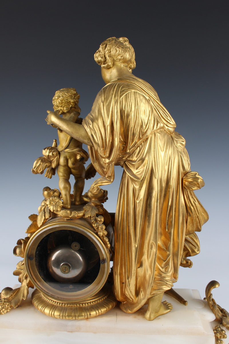 A late 19th century French ormolu and onyx mantel clock with eight day movement striking on a - Image 4 of 10