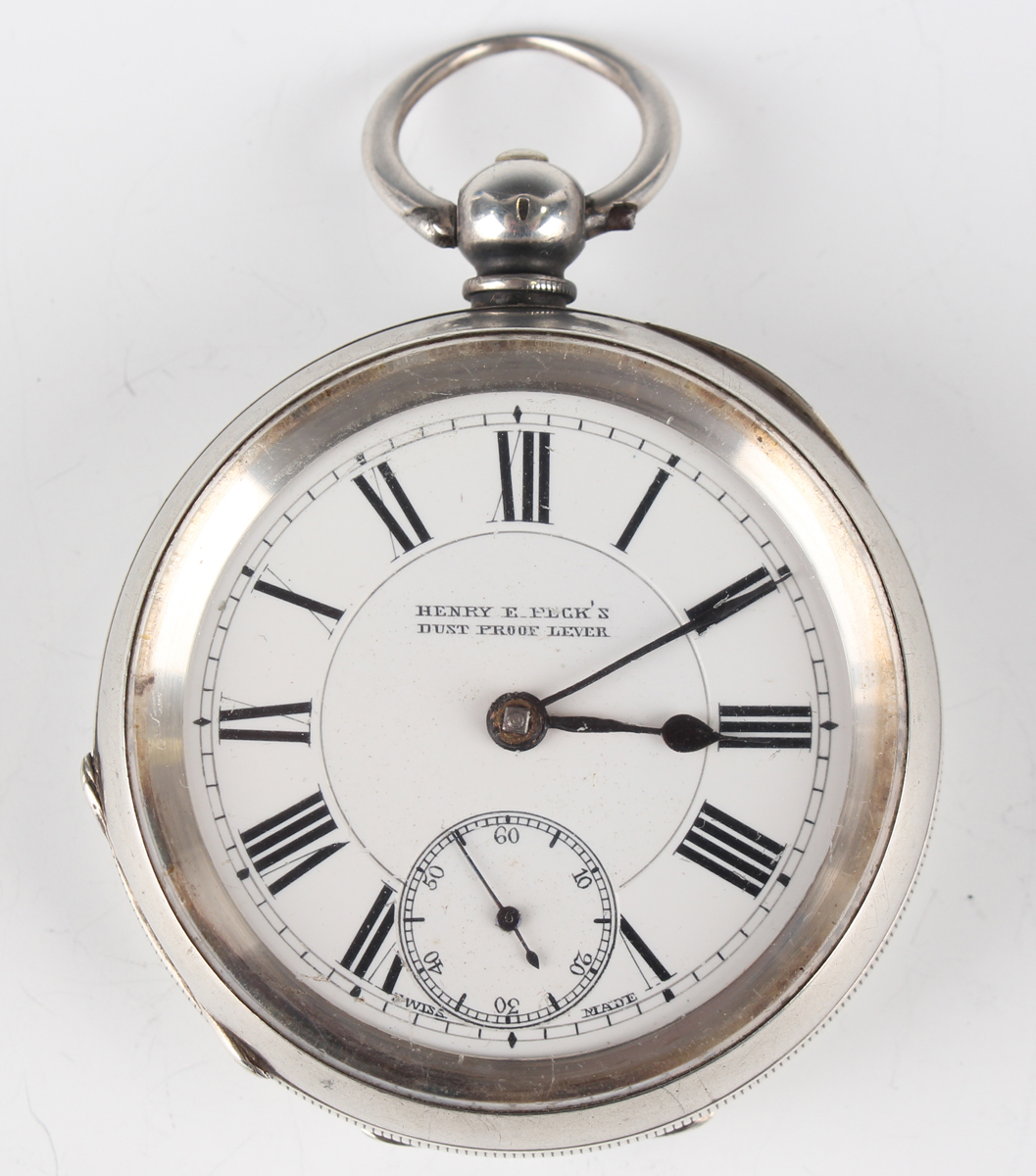 A silver cased keywind open-faced gentleman's pocket watch, the enamelled dial with black Roman hour - Image 8 of 18