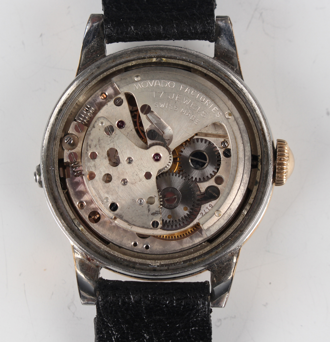 A Movado Automatic gilt metal fronted and steel backed gentleman's wristwatch with signed and - Image 10 of 11