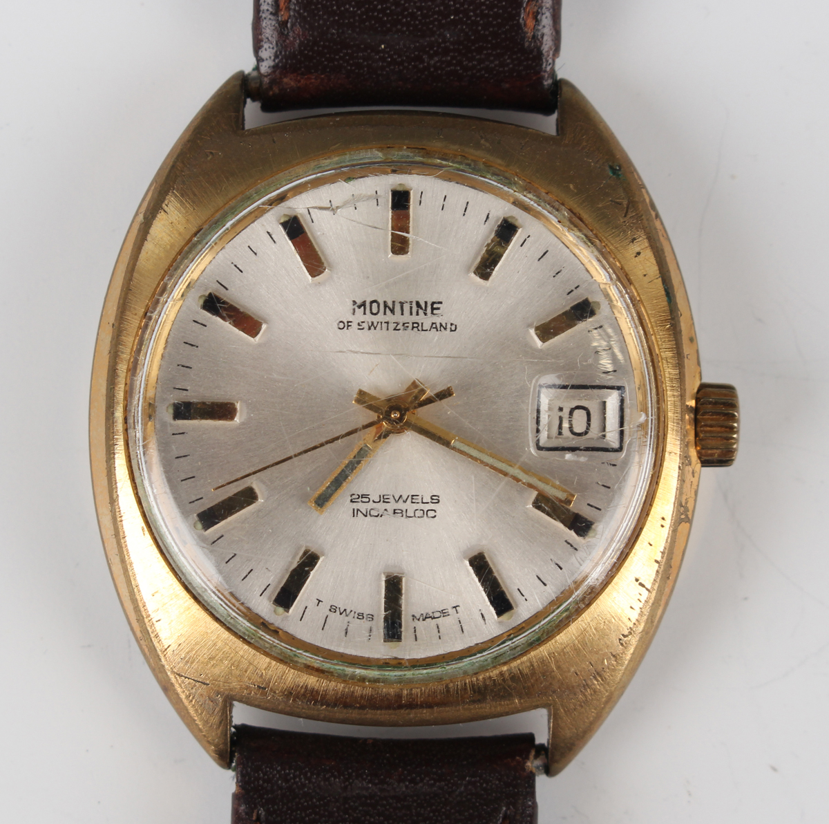 A Montine Automatic gilt metal fronted and steel back gentleman's wristwatch, case width 3.4cm, on a - Image 15 of 15