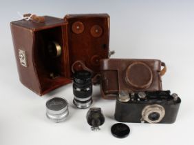 A Leica I camera, No. 46010, circa 1930, with Elmar 1:3,5 f=50mm lens, leather cased, together