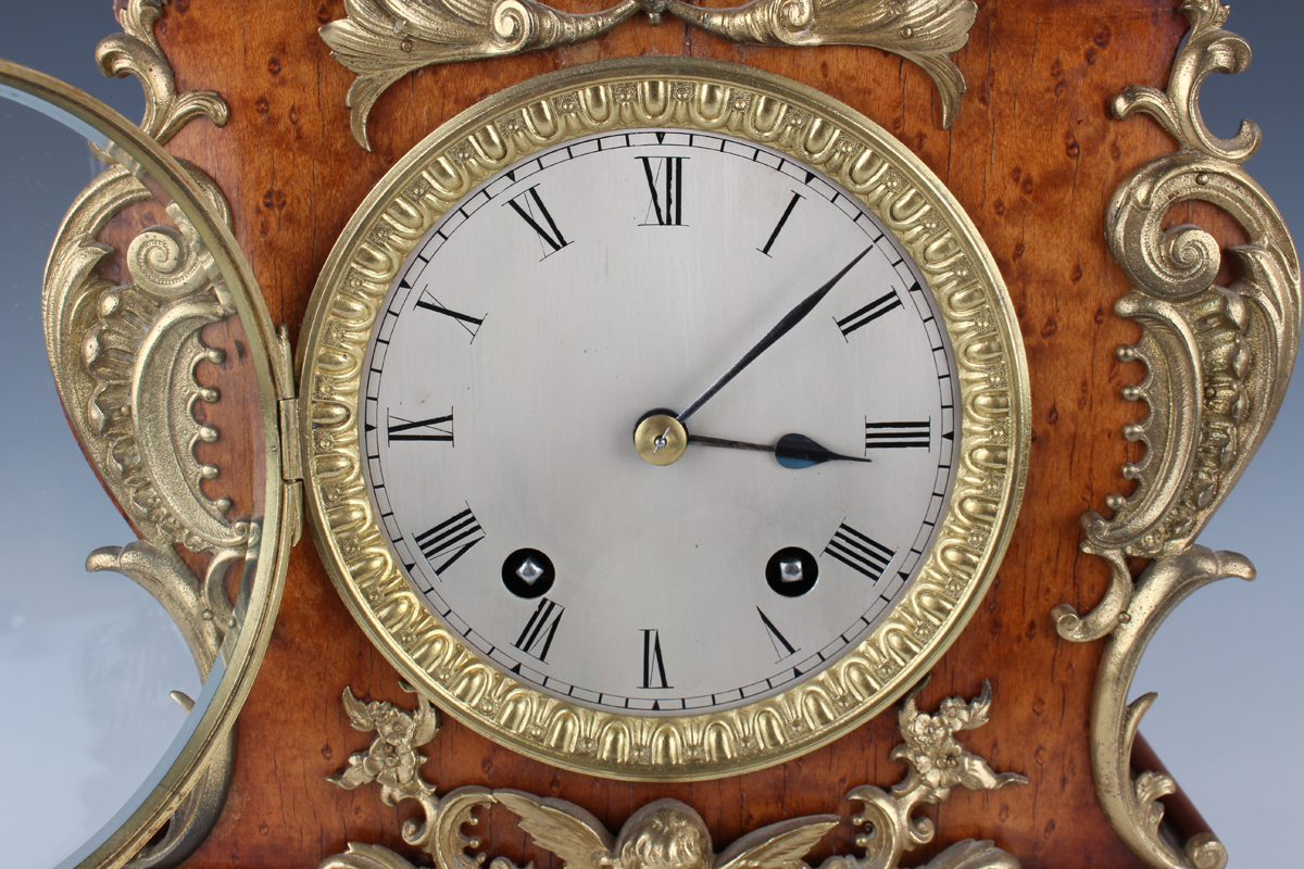A late 19th century German brass mounted walnut bracket clock with Lenzkirch eight day striking - Image 10 of 10