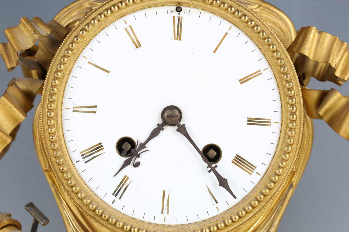 A late 19th century French ormolu mantel clock with eight day movement striking on a bell, the - Image 10 of 10