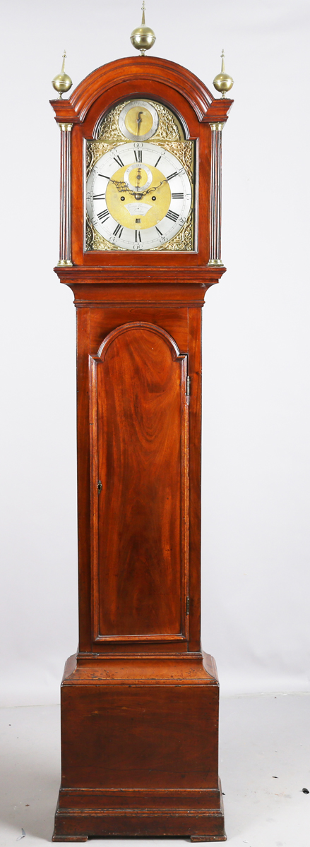A George III mahogany longcase clock with eight day movement striking on a bell, the 12-inch brass - Image 6 of 14