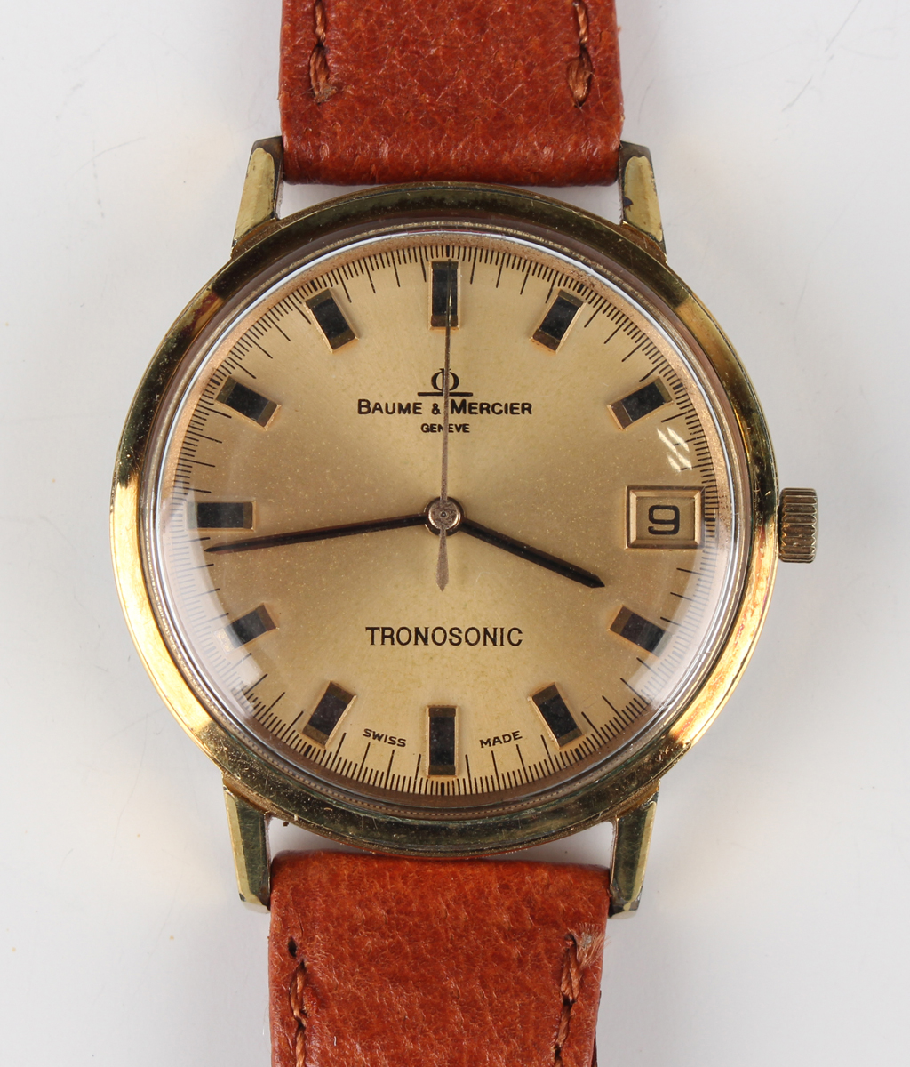 A Baume & Mercier Genève Tronosonic gilt metal fronted and steel backed gentleman's wristwatch,