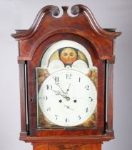 An early 19th century mahogany longcase clock with eight day movement striking on a bell, the 14-