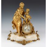 A late 19th century French ormolu and onyx mantel clock with eight day movement striking on a