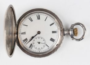 A Longines silver hunting cased keyless wind gentleman's pocket watch, circa 1904, the signed and