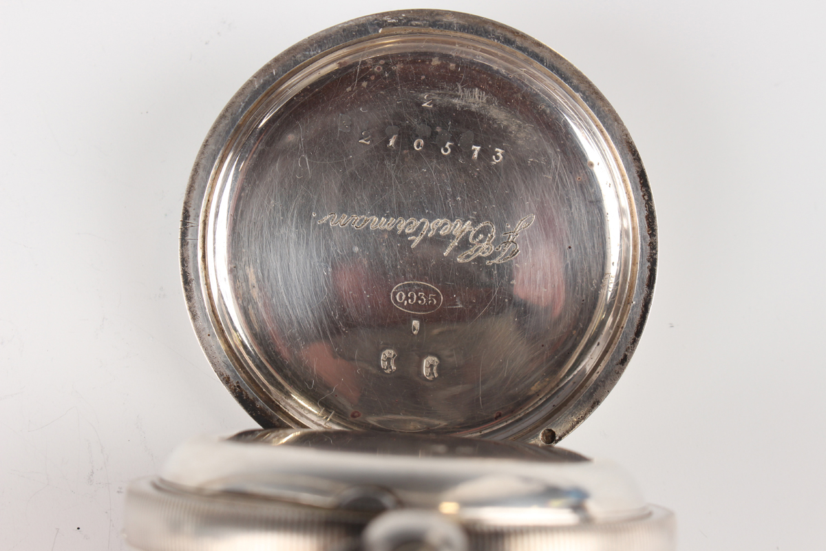 A silver cased keywind open-faced gentleman's pocket watch, the enamelled dial with black Roman hour - Image 5 of 18