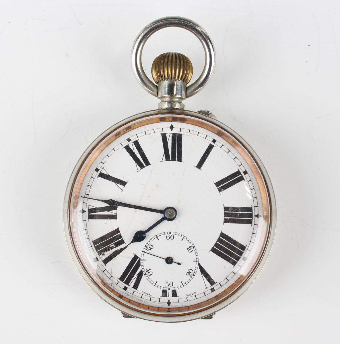 An MoD issue chrome plated base metal cased keyless wind open faced gentleman's pocket watch, the - Image 7 of 18