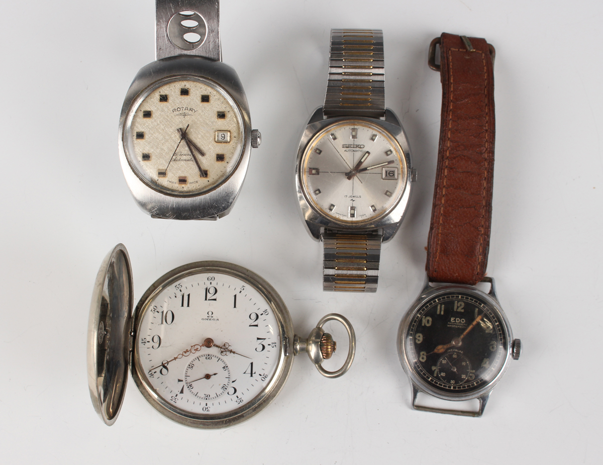 An Omega base metal keyless wind hunting cased gentleman's pocket watch, circa 1916, the signed