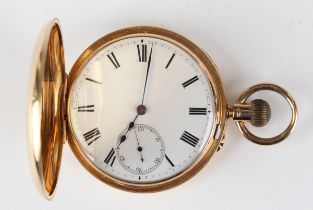 An 18ct gold keyless wind half hunting cased gentleman's pocket watch, the jewelled gilt three