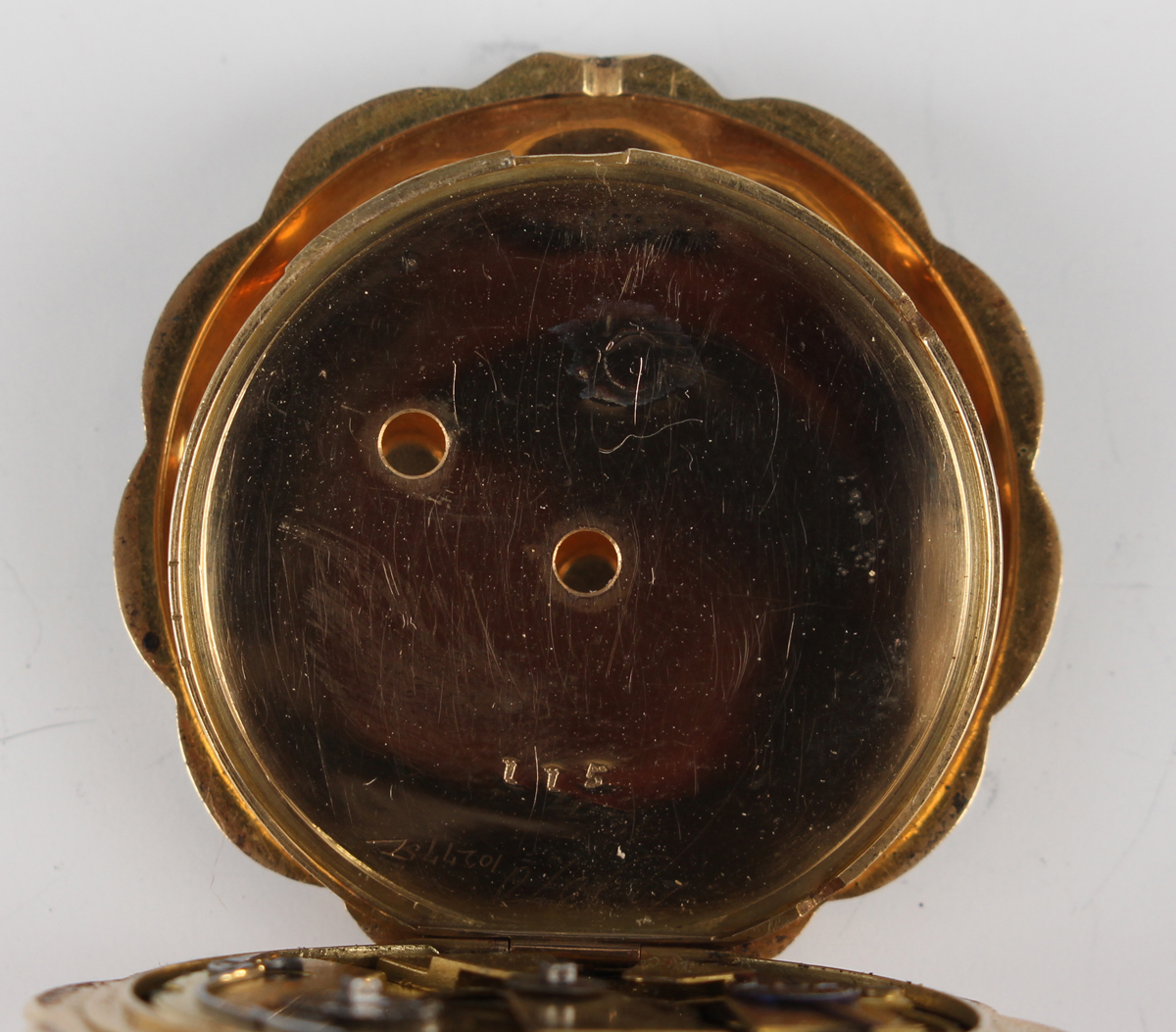 A 19th century Swiss gold and enamelled cased key wind open-faced lady's fob watch with unsigned - Image 6 of 9