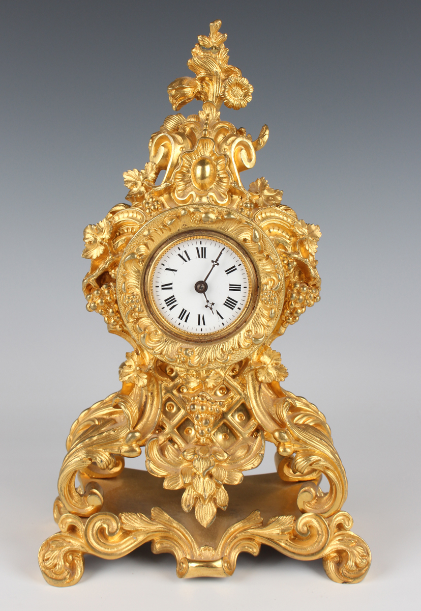 A late 19th century French ormolu cased mantel timepiece, the eight day movement with platform