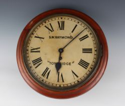 A late Victorian mahogany circular wall timepiece with eight day single fusee movement, the 12-