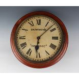 A late Victorian mahogany circular wall timepiece with eight day single fusee movement, the 12-