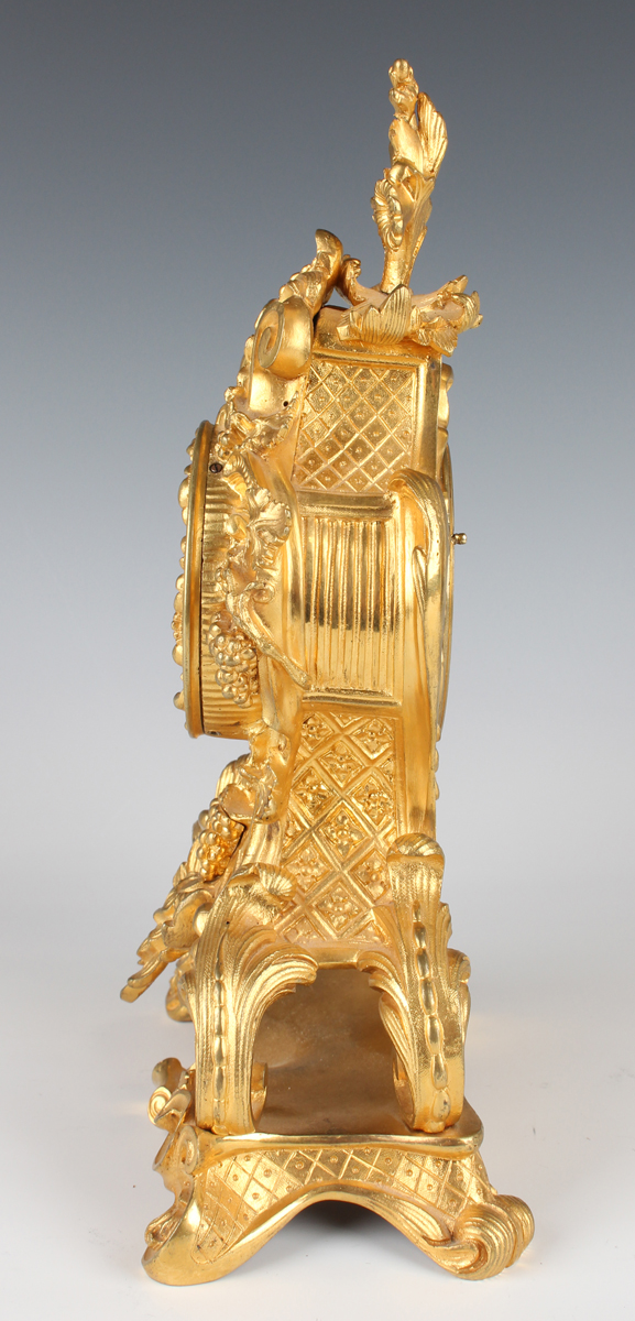 A late 19th century French ormolu cased mantel timepiece, the eight day movement with platform - Image 4 of 8