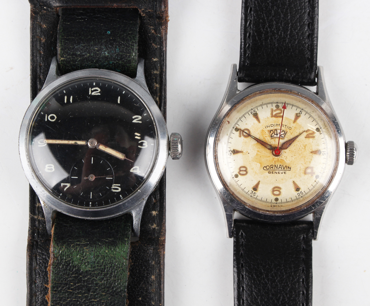 A Helma military style base metal cased wristwatch with signed and jewelled movement, with dust