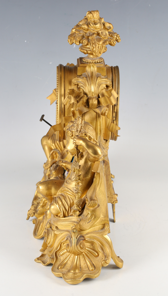 A late 19th century French ormolu mantel clock with eight day movement striking on a bell, the - Image 2 of 10