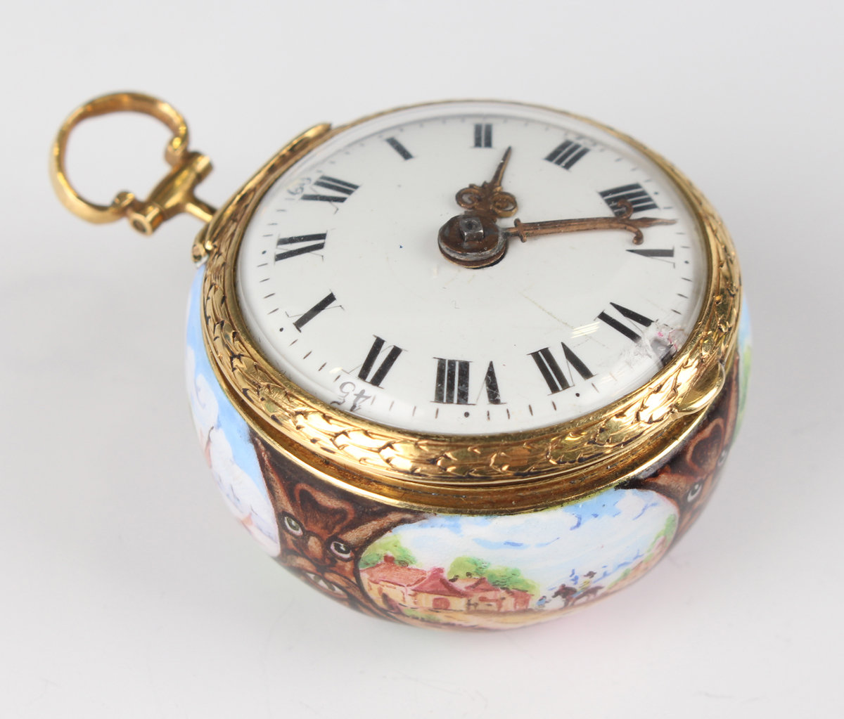 An 18th century and later enamelled cased keywind gentleman's pocket watch, the gilt fusee